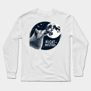 Moonlit Serenade - Wolf and Moon Artwork Long Sleeve T-Shirt